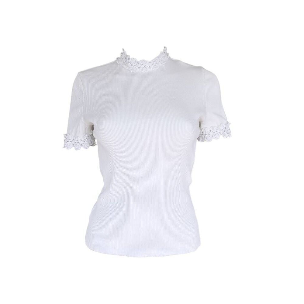 sandro lace eyelet-trim ribbed t-shirt